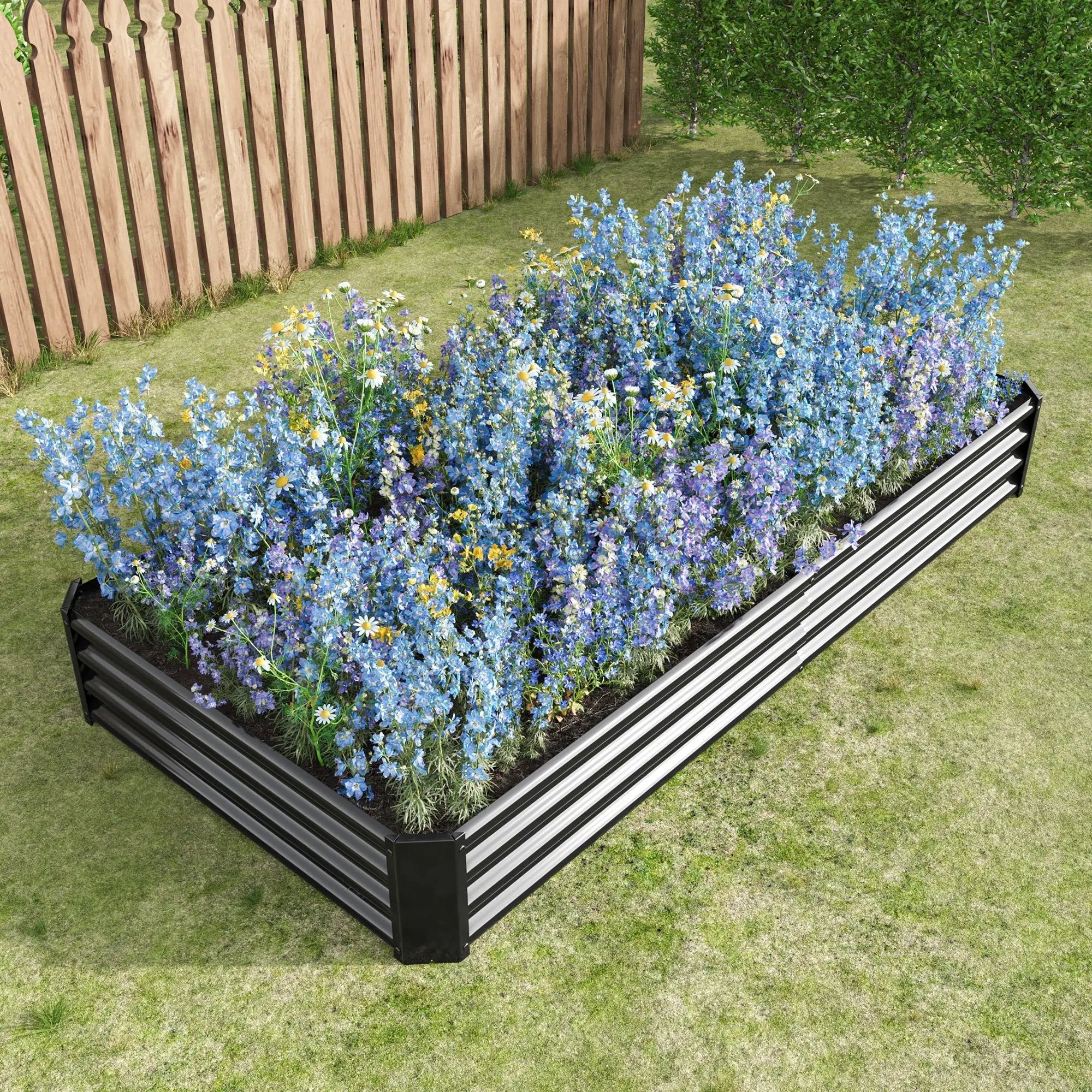 Raised Garden Bed Kit - Metal 7.6x3.7x0.98 ft Black by HouseOfZazla