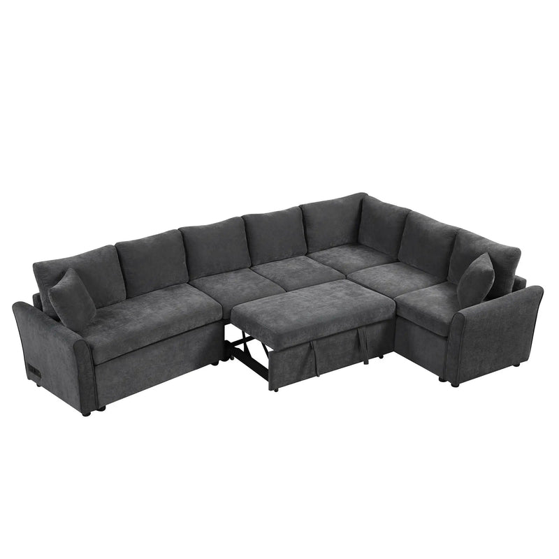 L-Shaped Sofa Convertible Sofa Bed Pull Out Sofa Sleeper With Two Back Pillows, Two USB Ports And Two Power Sockets For Living Room by HouseOfZazla
