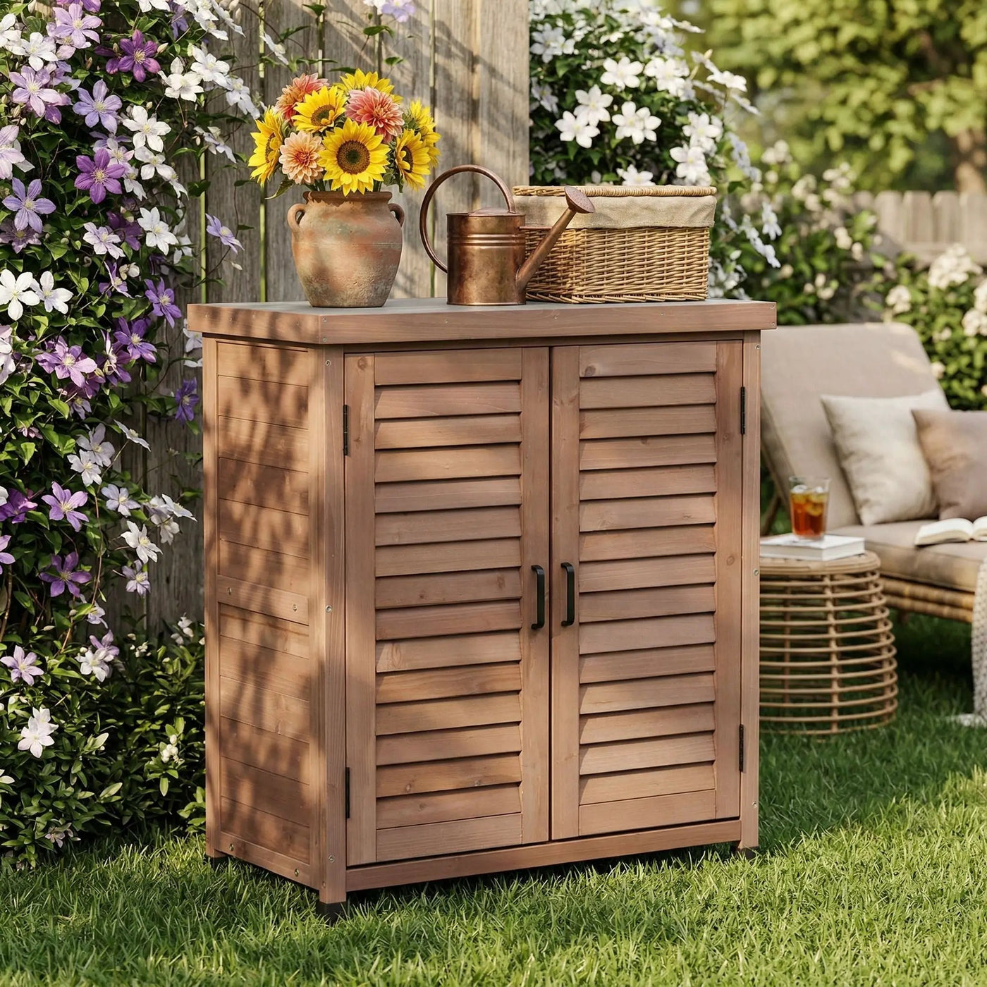 Potting Bench With Storage Cabinet And Metal Table Top For Outdoor by HouseOfZazla