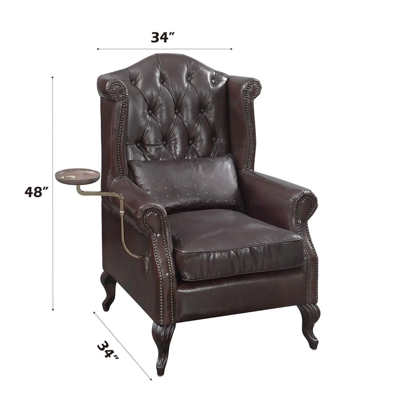 Pino - Vintage Top Grain Leather Accent Chair With 1 Toss Pillow - Brown by HouseOfZazla