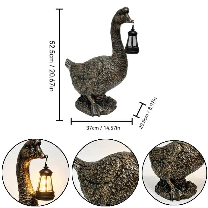 21'' Antique Bronze Goose Statue With Solar Lantern by HouseOfZazla