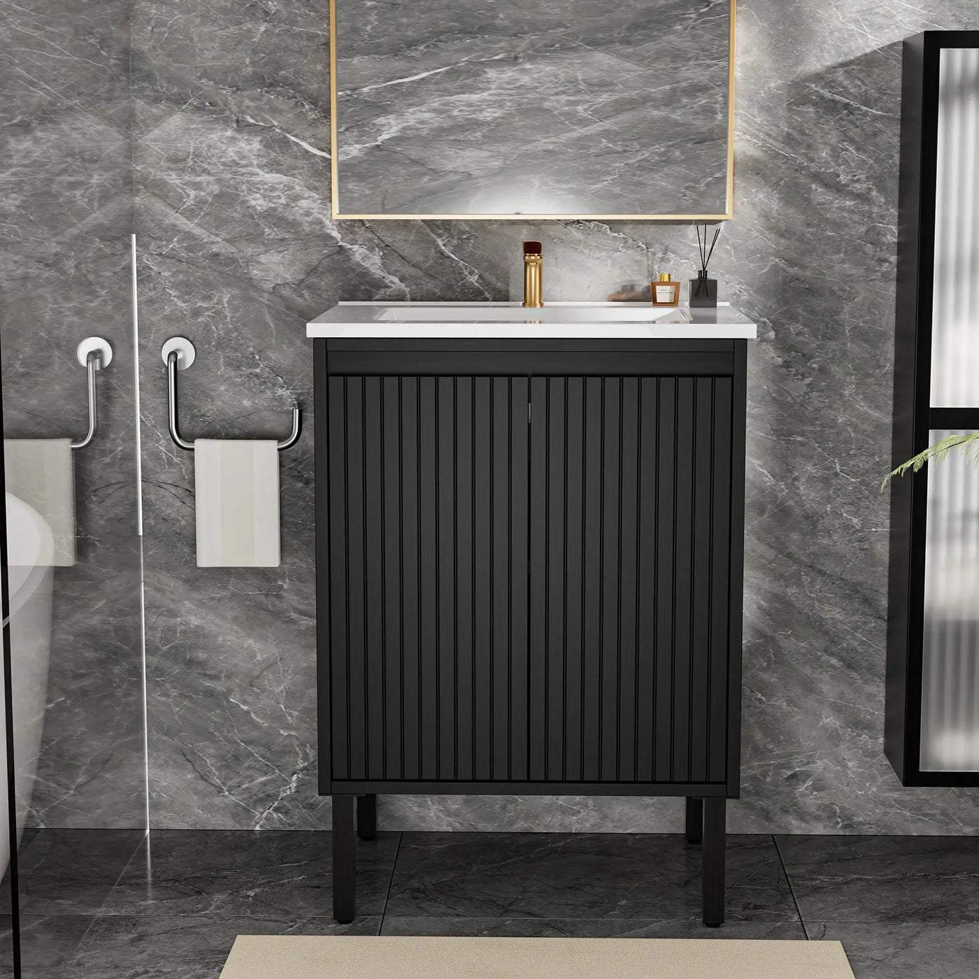 Bathroom Vanity With Ceramic Sink, Floor-Standing Design, Soft-Closing Drawers by Unique Piece Furniture