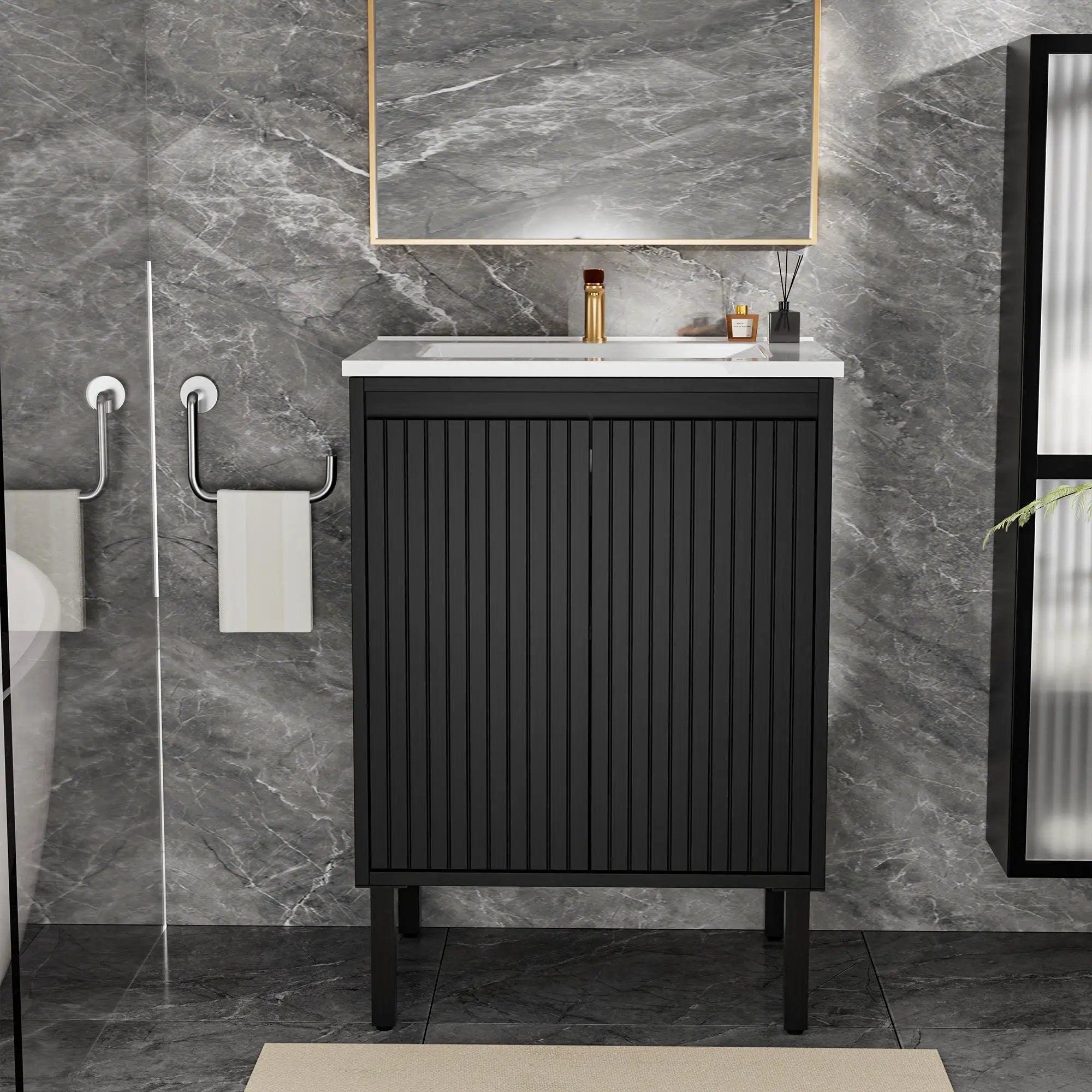 Bathroom Vanity With Ceramic Sink, Floor-Standing Design, Soft-Closing Drawers by Unique Piece Furniture
