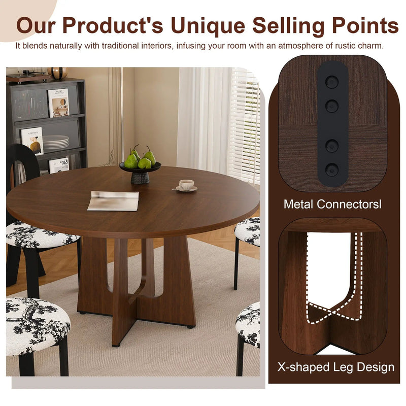Round Dining Table For 4 With 4 Upholstered Chairs - Walnut / Black by HouseOfZazla