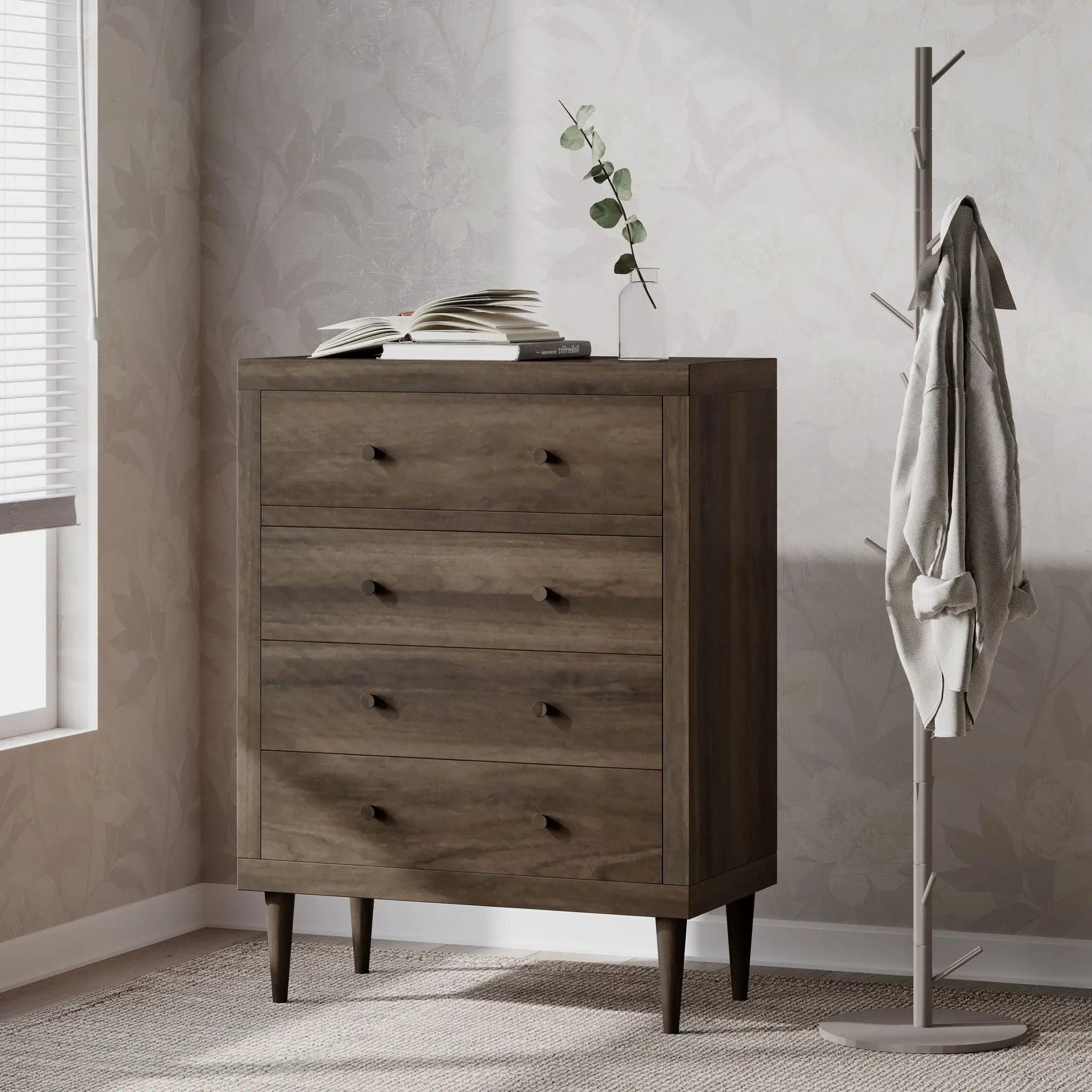 Farhart Mid Century Modern 4 Drawer Dresser - Walnut by HouseOfZazla