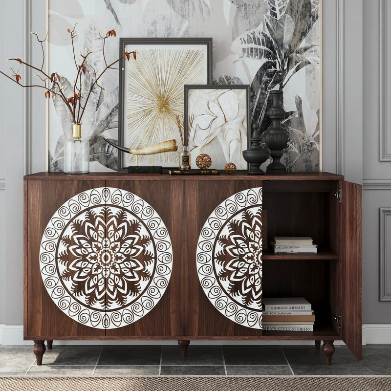 60" Vintage Mandala Carved Sideboard by HouseOfZazla