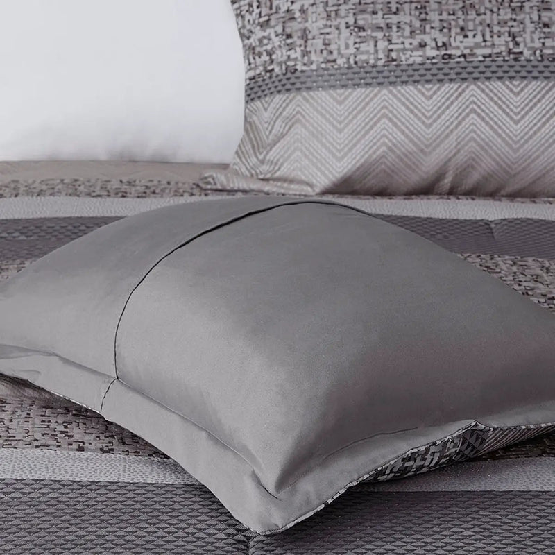 7 Piece Jacquard Comforter Set Grey Taupe King by HouseOfZazla