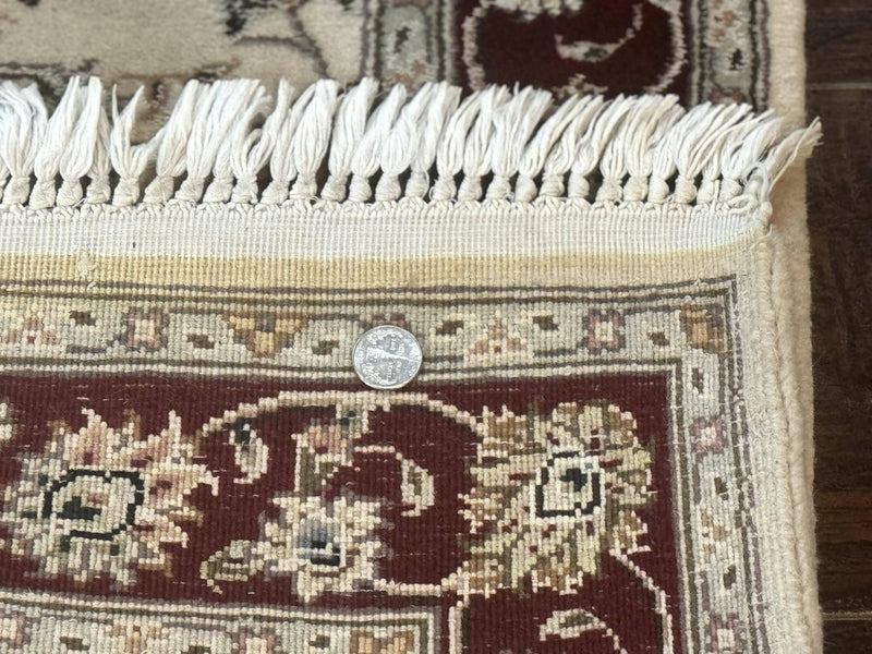 Pak Persian Runner Rug 2.8 x 8, Handmade Vintage Carpet, Beige and Maroon, Wool and Silk Highlights by Jewel Rugs