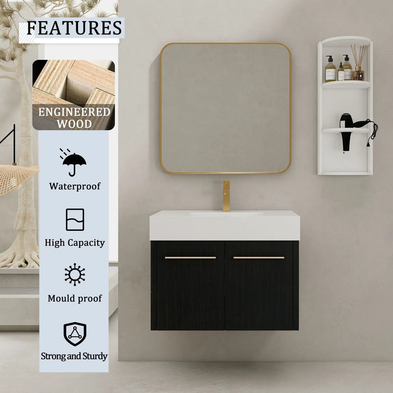 Modern Wall Mounted Bathroom Vanity With Thick Edge Resin Sink And Storage Rack by Unique Piece Furniture