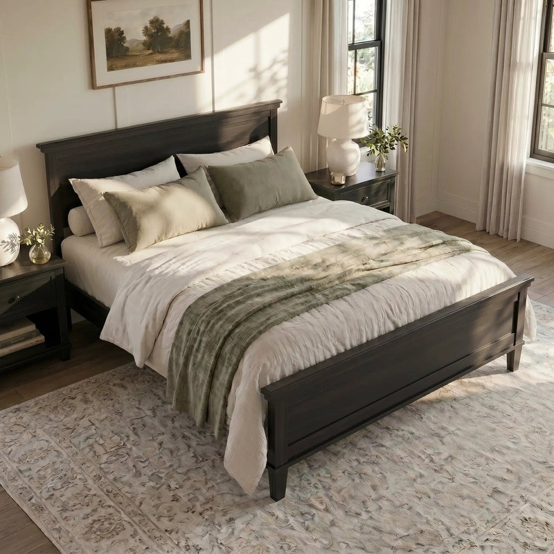 Mid-Century Modern Wood Platform Bed Frame with Headboard by HouseOfZazla