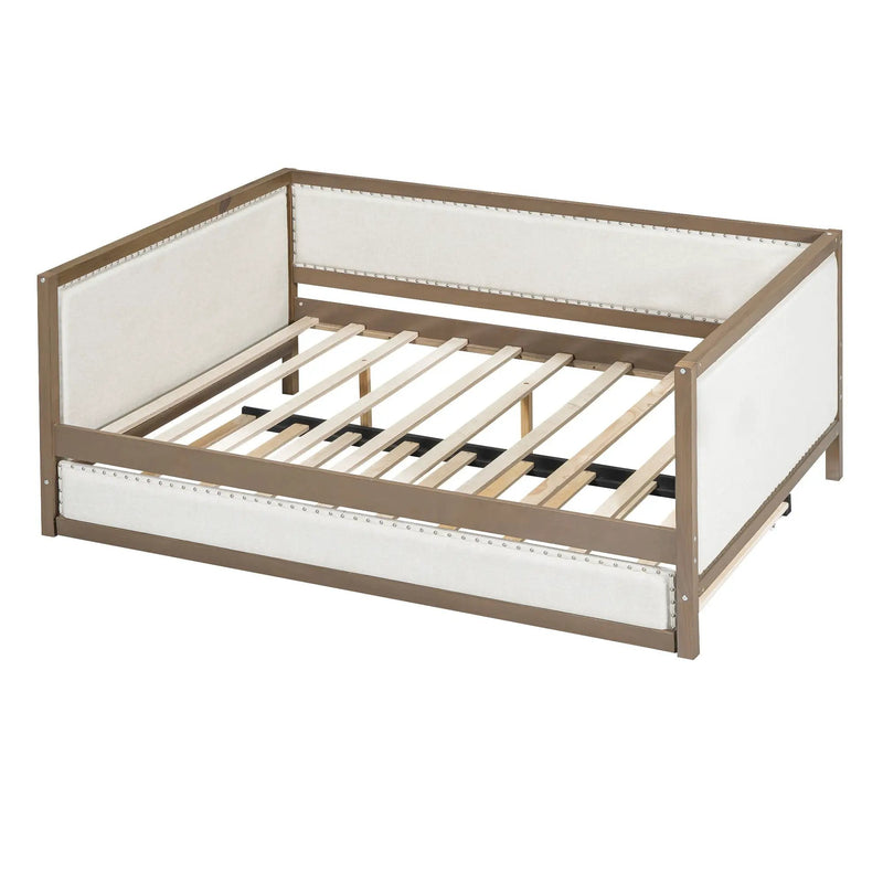 Full Size Daybed With Trundle And Nailhead Decoration - Wood by HouseOfZazla
