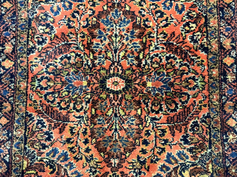 Antique Persian Lilihan Rug 2x4, Red, Floral, Wool, Handmade Lilian Persian Carpet by Jewel Rugs