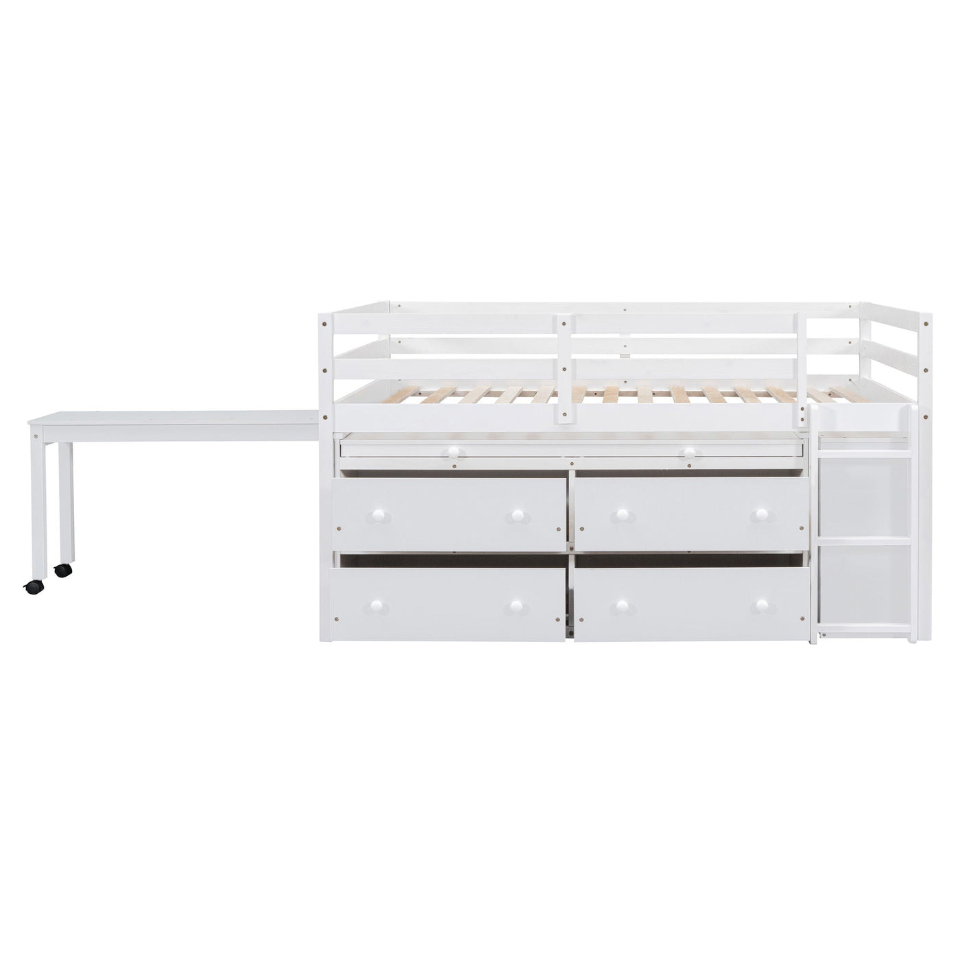 Loft Bed With Retractable Writing Desk And 4 Drawers, With Lateral Portable Desk And Shelves by Unique Piece Furniture