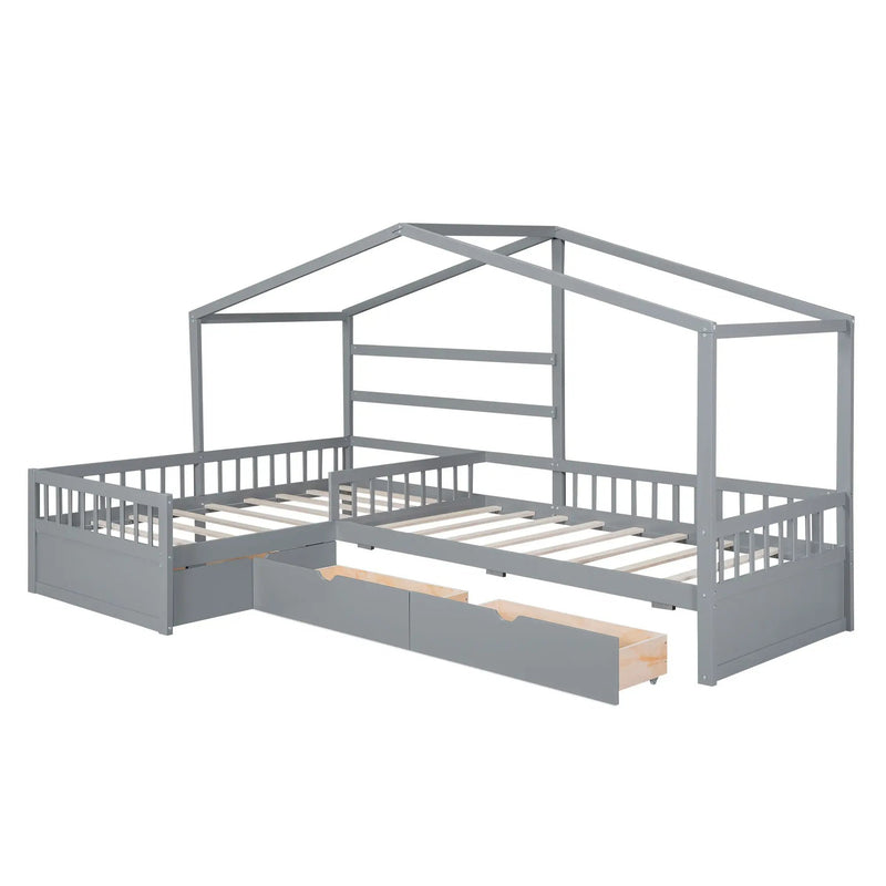 L Shape Platform Bed With 3 Storage Drawers by Unique Piece Furniture