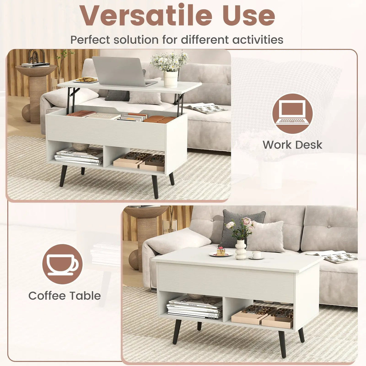 31.5 Inch Lift-Top Coffee Table with Hidden Storage and 2 Open Shelves, photo 29 of 40