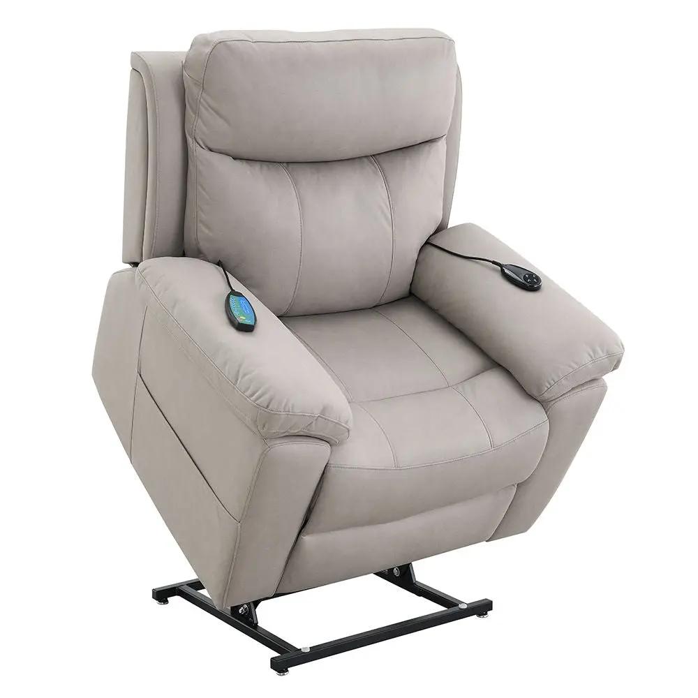 Chriki - Power Recliner With Lift & Heating & Massage - Beige Chenille & Black by Unique Piece Furniture