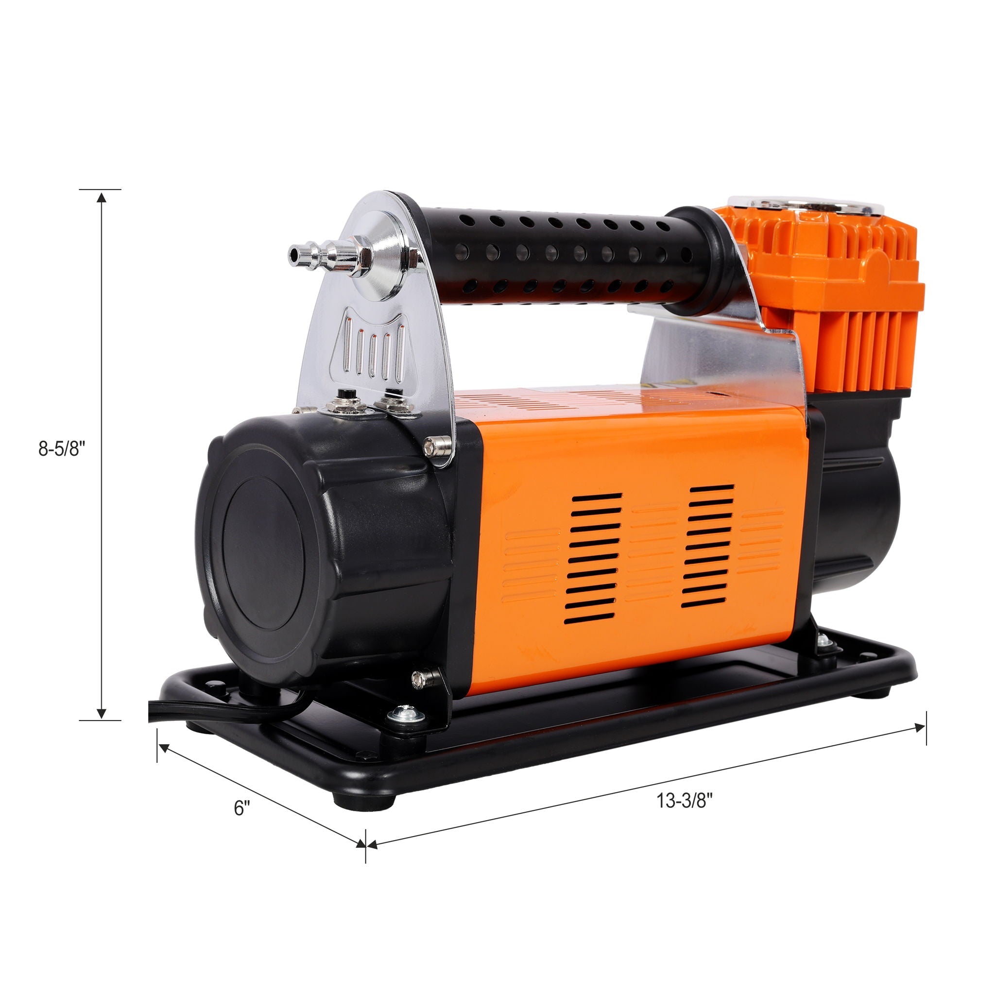 Heavy Duty 12V Air Compressor, Tire Inflator With Pressure Gauge, Compact Size - Black / Orange by HouseOfZazla