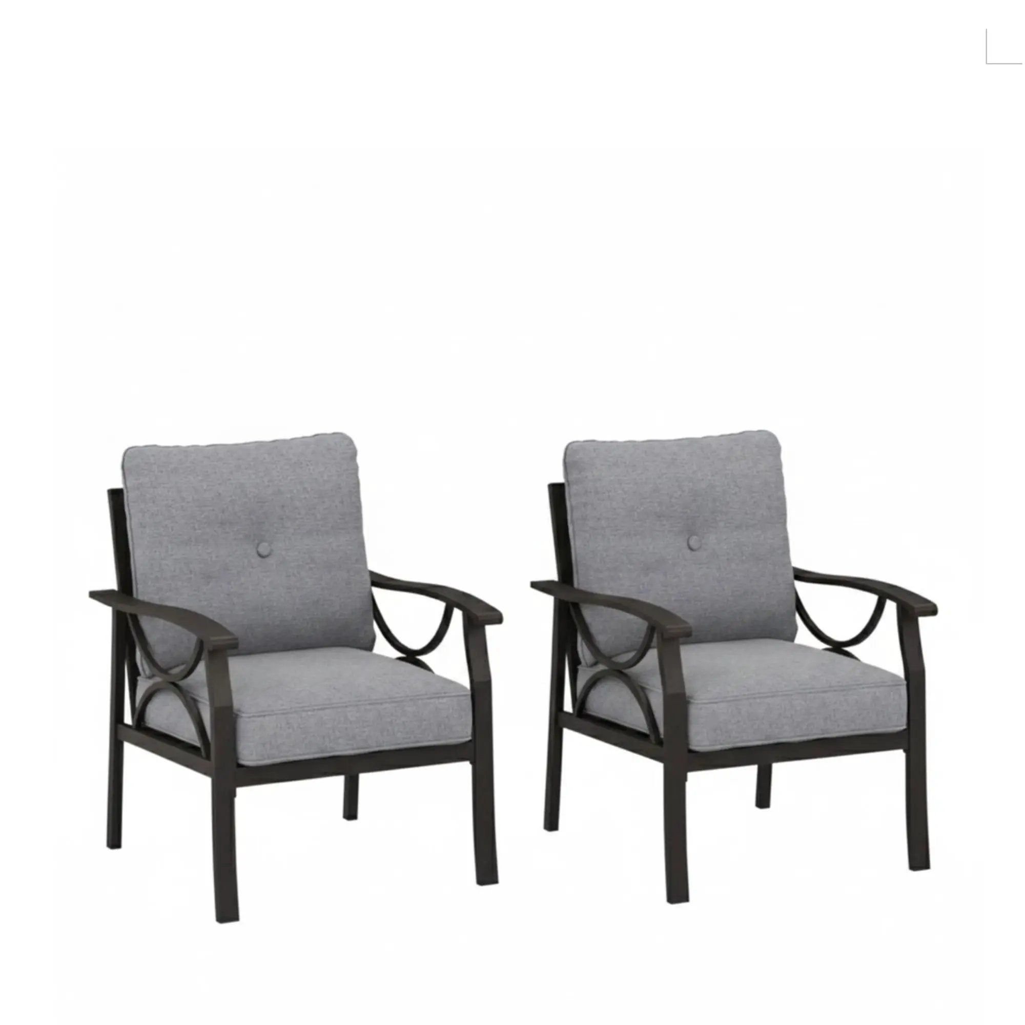 All Weather Armchairs With Cushions, Sculptural Design (Set of 2) - Gray / Khaki by HouseOfZazla