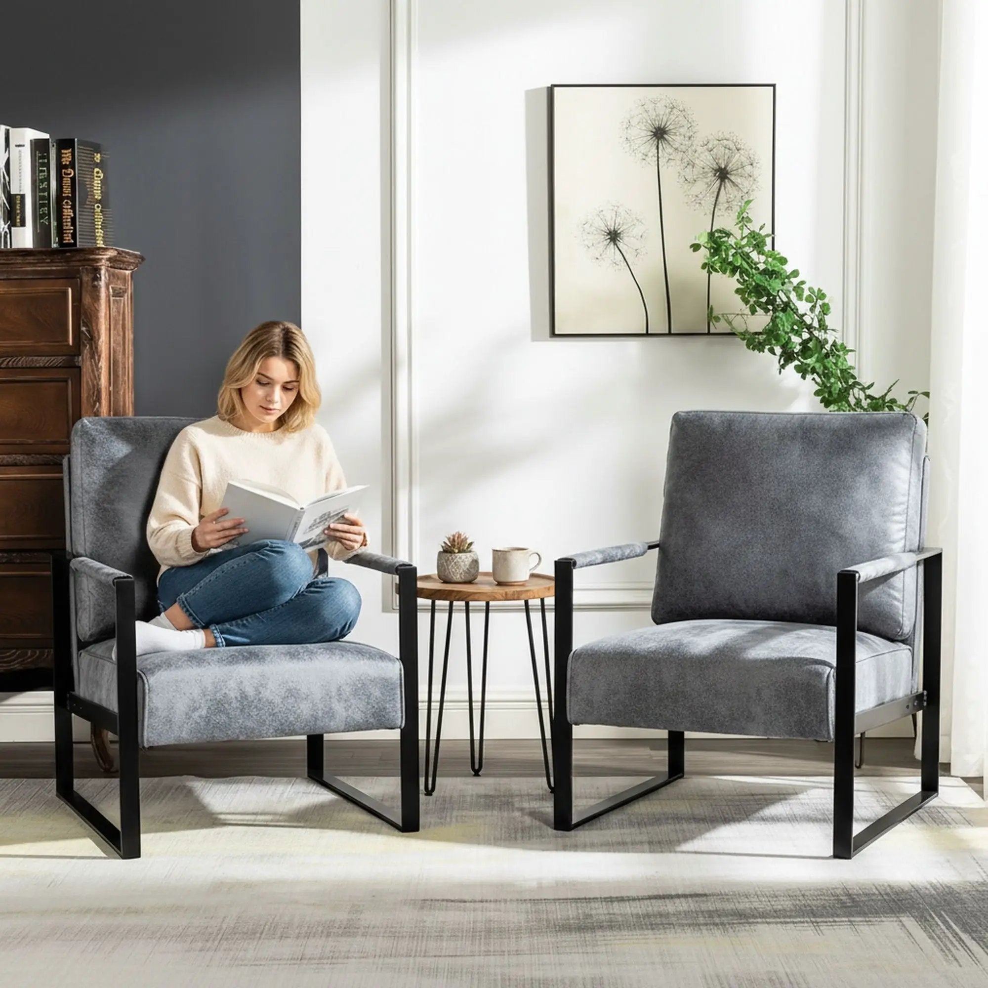 Classic Mid Century Modern Accent Chair With Durable Square Metal Frame, Armchair by HouseOfZazla