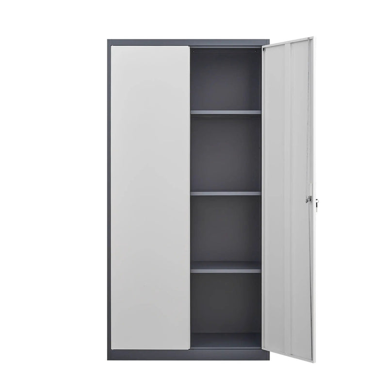 Wardrobe With Hanging Rod And Compartments, Lockable Closet With Locks & Keys For Bedroom - Gray by HouseOfZazla