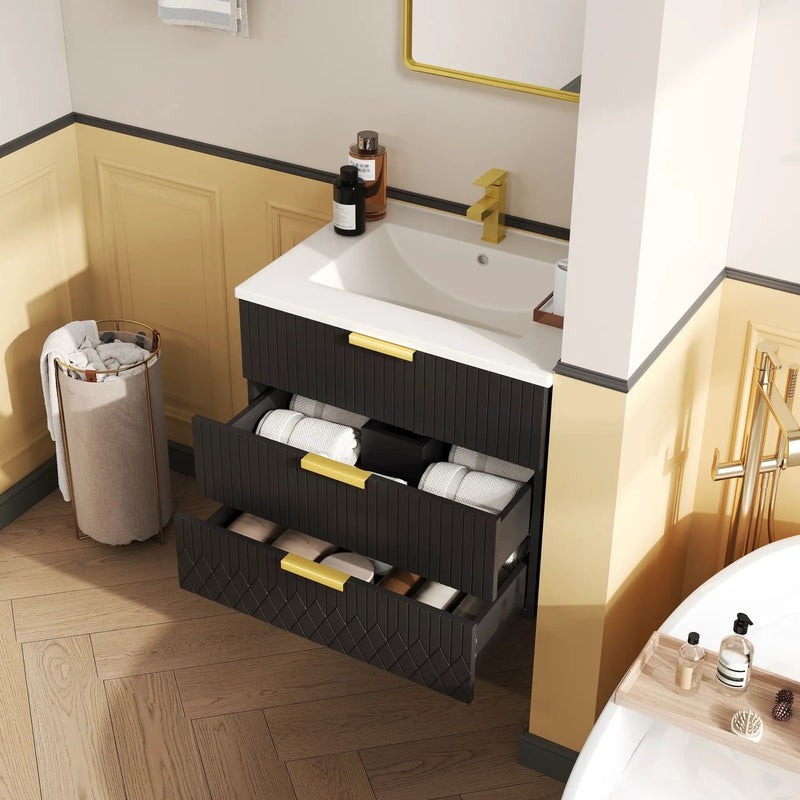 Wall Mounted Floating Cabinet With Double Drawer, Rectangular Sink by Unique Piece Furniture