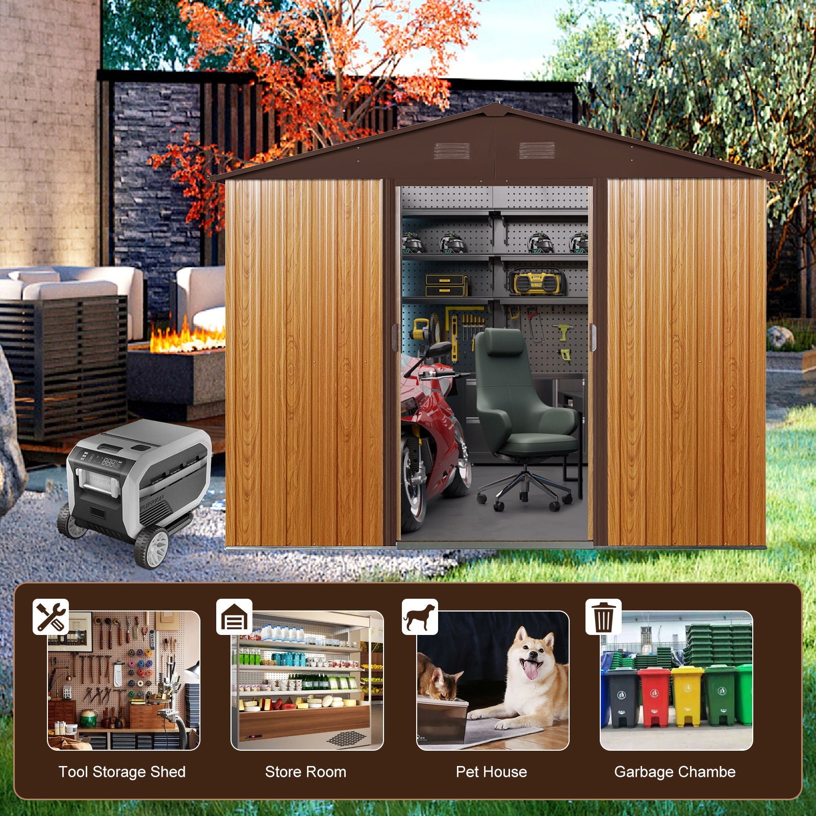 Outdoor Metal Storage Shed With Floor Base by HouseOfZazla