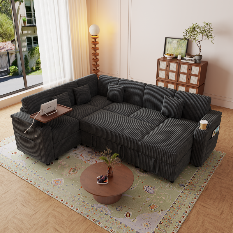 100-Inch Pull-Out Sofa with USB Ports and Cup Holder by HouseOfZazla