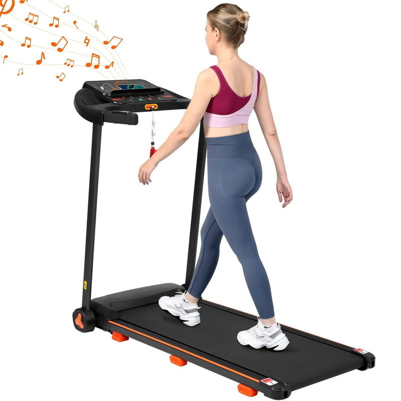 2.5Hp Quiet Folding Treadmill With Heart Rate Sensor, 300Lbs Weight Capacity, With USB Charge Station For Android & Bluetooth Speaker, 6 Shock Absorbing - Black by HouseOfZazla