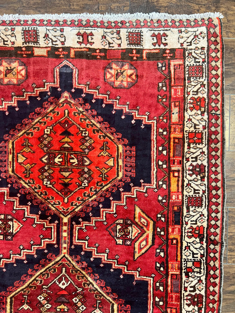 Persian Heriz Runner Rug 3.7 x 11, Persian Tribal Runner, Handmade Wool, Medallions, Geometric, Red, Antique Vintage Hand Knotted Rug by Jewel Rugs