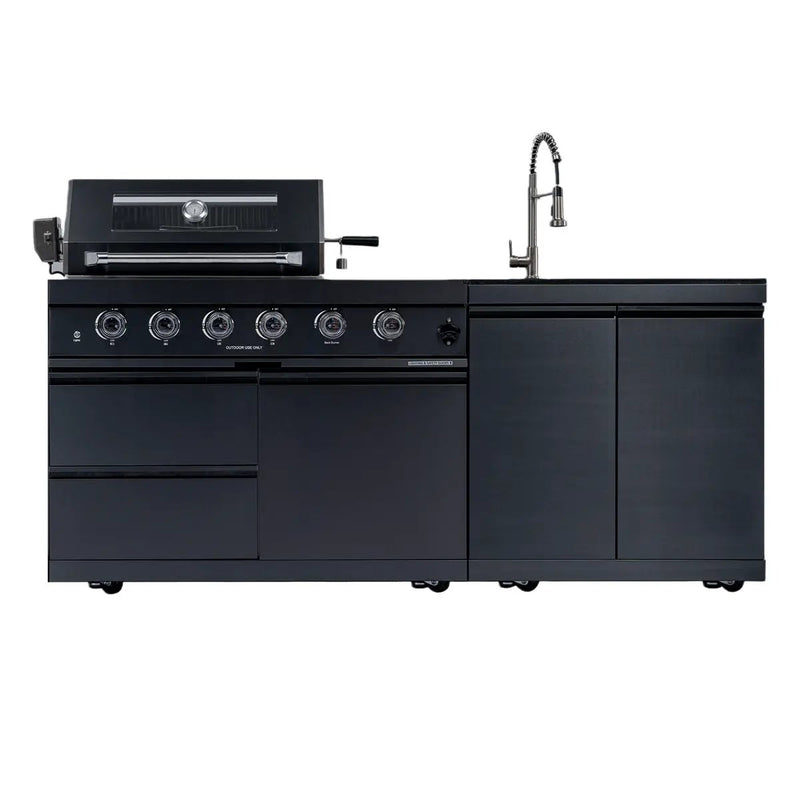 79" 4-Burner 72,000 BTU Black Outdoor Kitchen Island Grill + Side Burner + Rotisserie kit +Sink by Chery Industrial