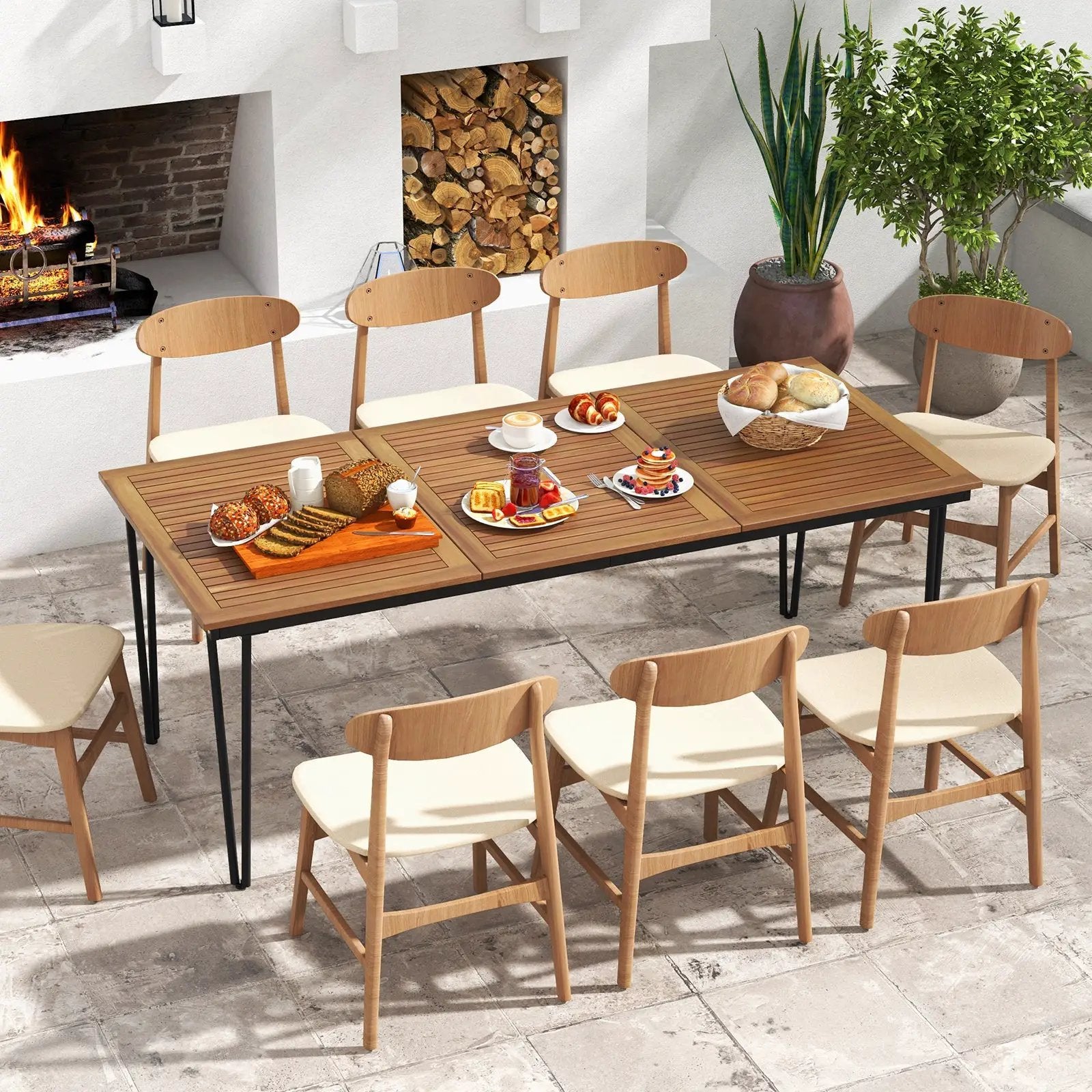 79 Inch 8-Person Outdoor Dining Table with 1.9 Inch Umbrella Hole by DirectDeals