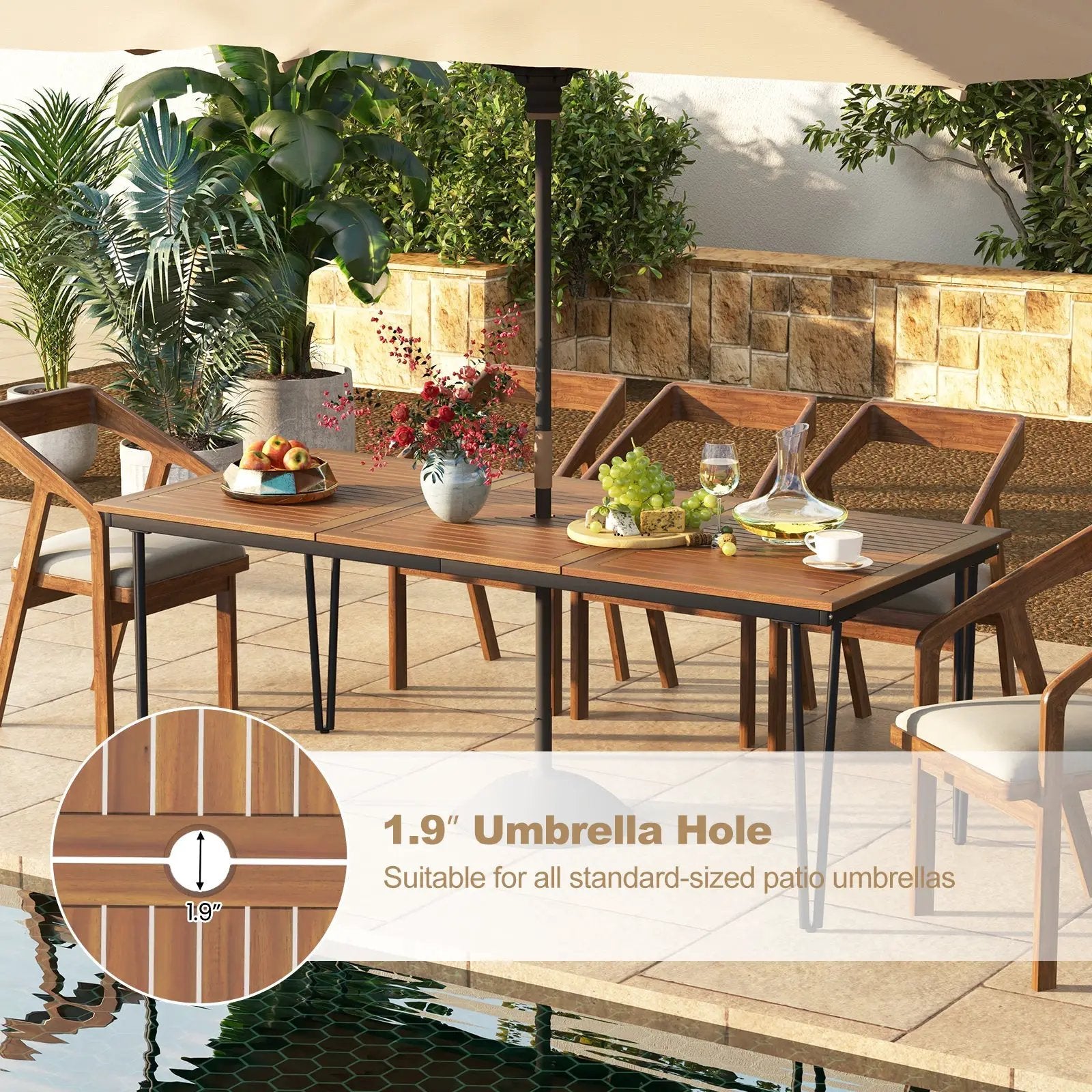 79 Inch 8-Person Outdoor Dining Table with 1.9 Inch Umbrella Hole by DirectDeals