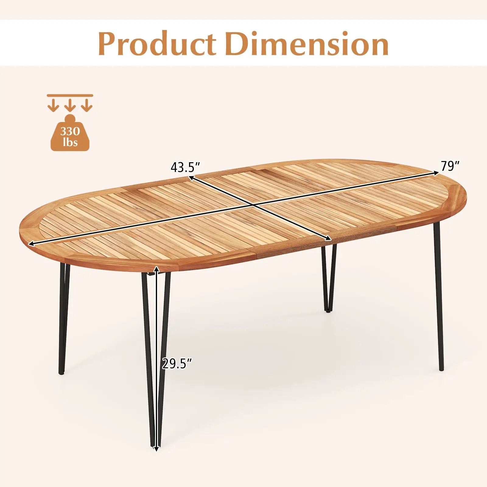 79 Inch Oval Patio Dining Table with Umbrella Hole and Acacia Wood Tabletop for 8 People by DirectDeals