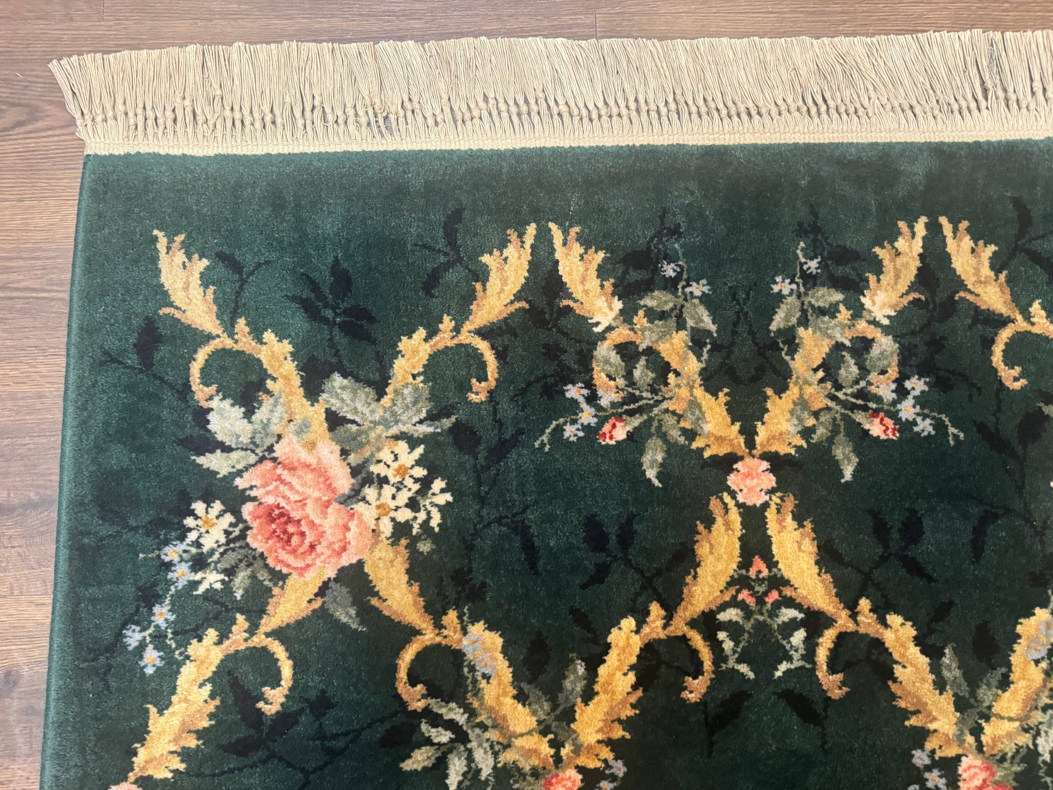 Karastan Garden of Eden Rug 4x6, Green Savonnerie 509/1733, Original Discontinued Vintage Karastan Carpet by Jewel Rugs