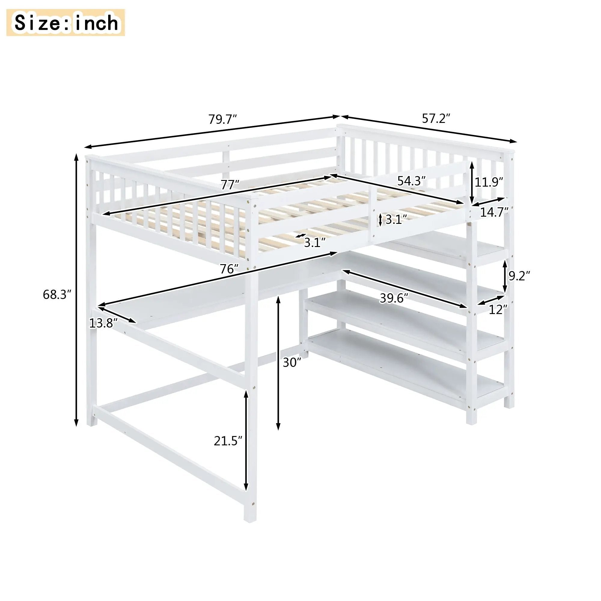 Loft Bed With Storage Shelves And Under Bed Desk by Unique Piece Furniture