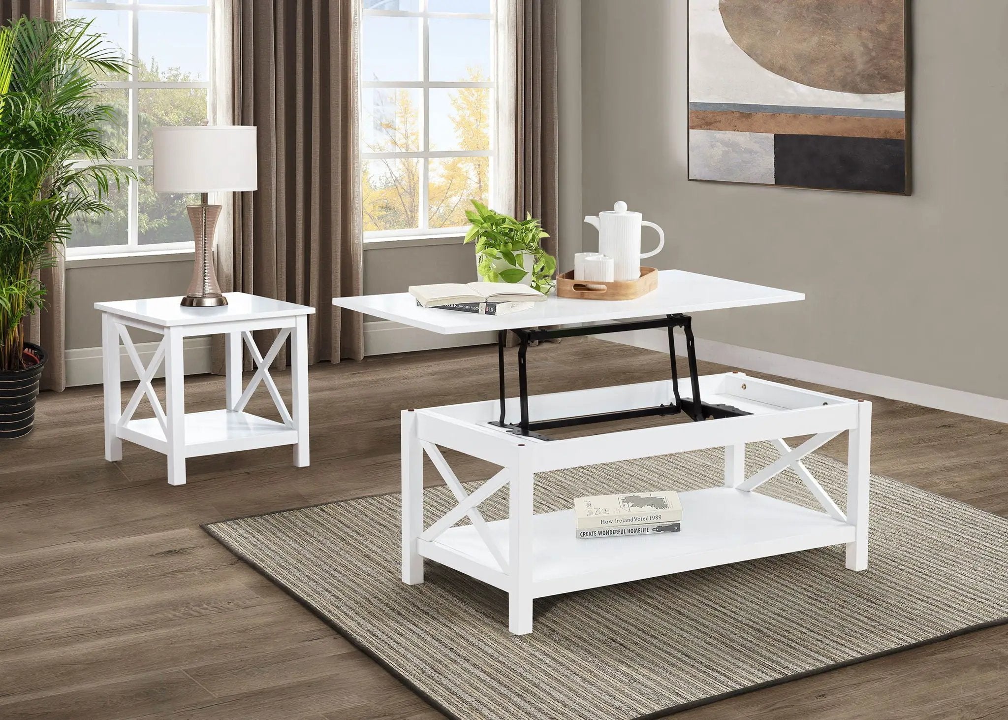 Skyview 2-piece Rectangular Lift Top Coffee Table Set White by Unique Piece Furniture