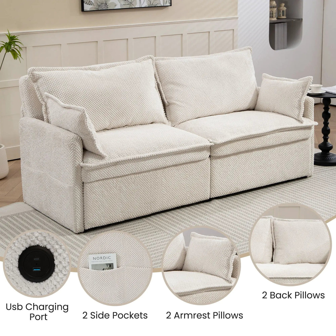 Pull Out Sofa Bed, Convertible Sleeper Sofa Couch, Side Storage, And USB / C - Type Charging Ports Chair by Unique Piece Furniture