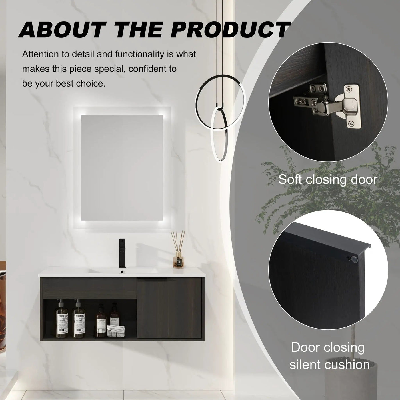 Wall Mounted Floating Bathroom Vanity With Open Shelf & Soft Close Door by HouseOfZazla
