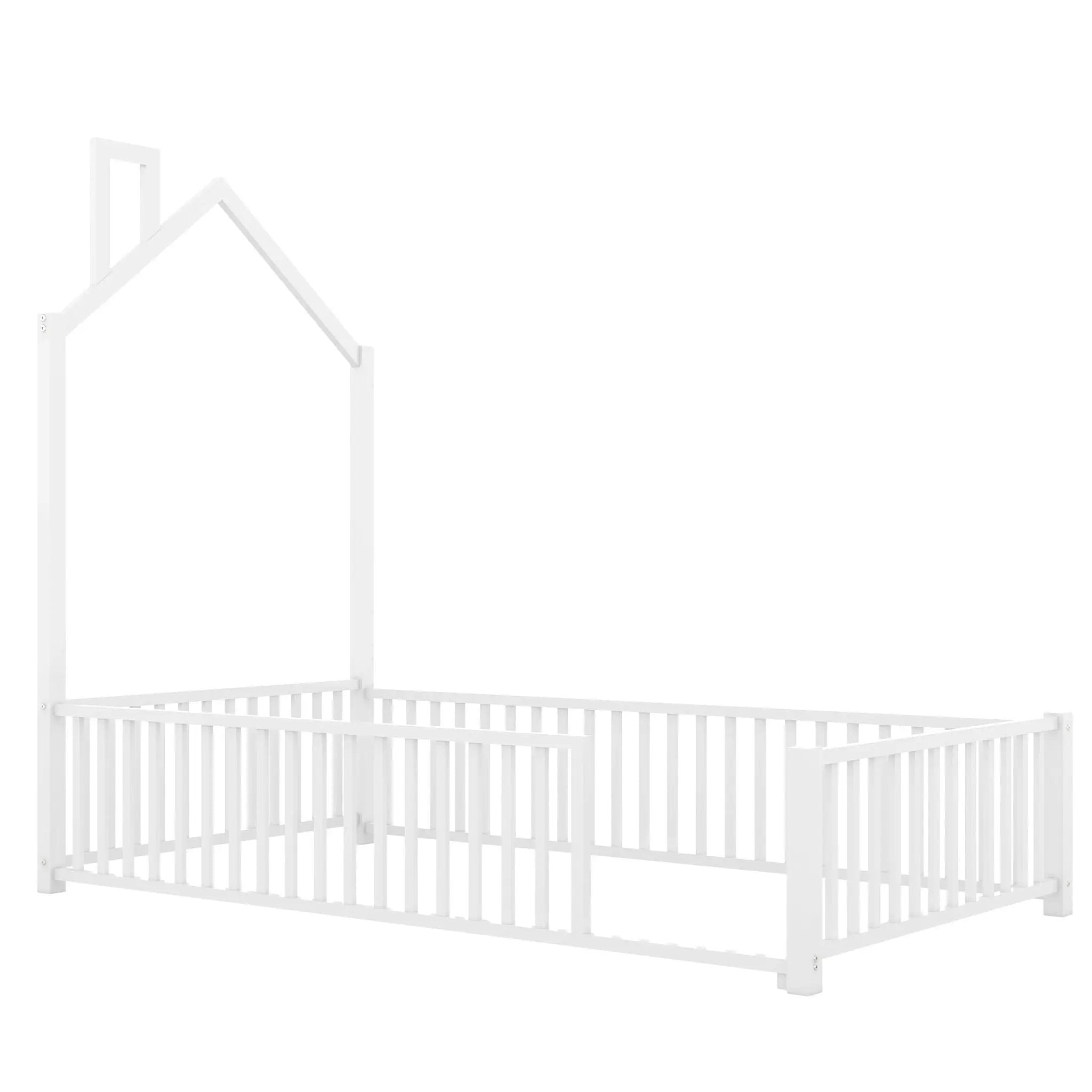 Metal House Platform Bed With Guardrail And Chimney by HouseOfZazla