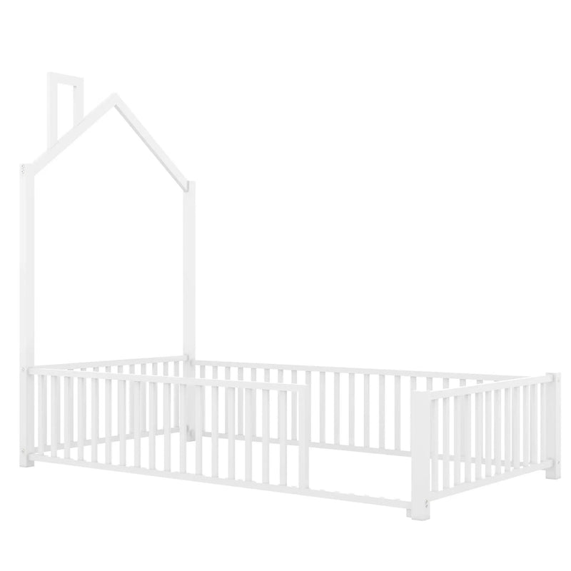 Metal House Platform Bed With Guardrail And Chimney by HouseOfZazla