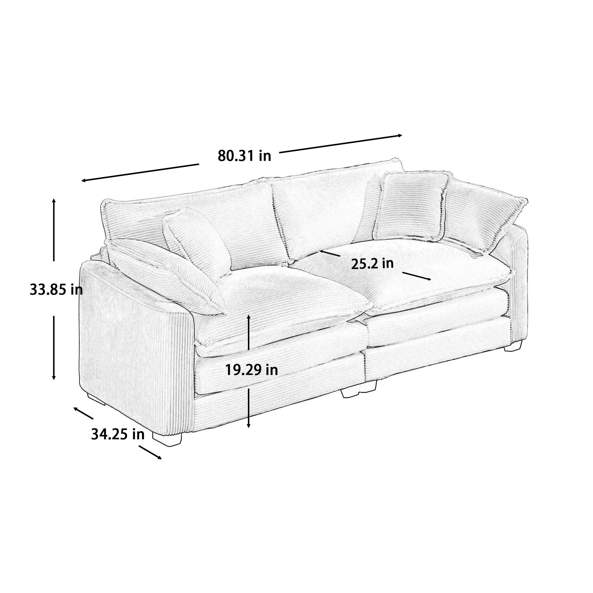 Modern 2 Seater With 4 Pillows, Upholstered Deep Seating Loveseat by Unique Piece Furniture