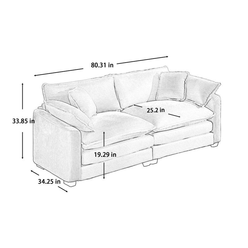 Modern 2 Seater With 4 Pillows, Upholstered Deep Seating Loveseat by Unique Piece Furniture