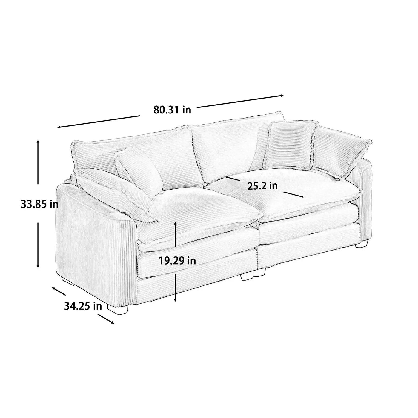 Modern 2 Seater With 4 Pillows, Upholstered Deep Seating Loveseat by HouseOfZazla
