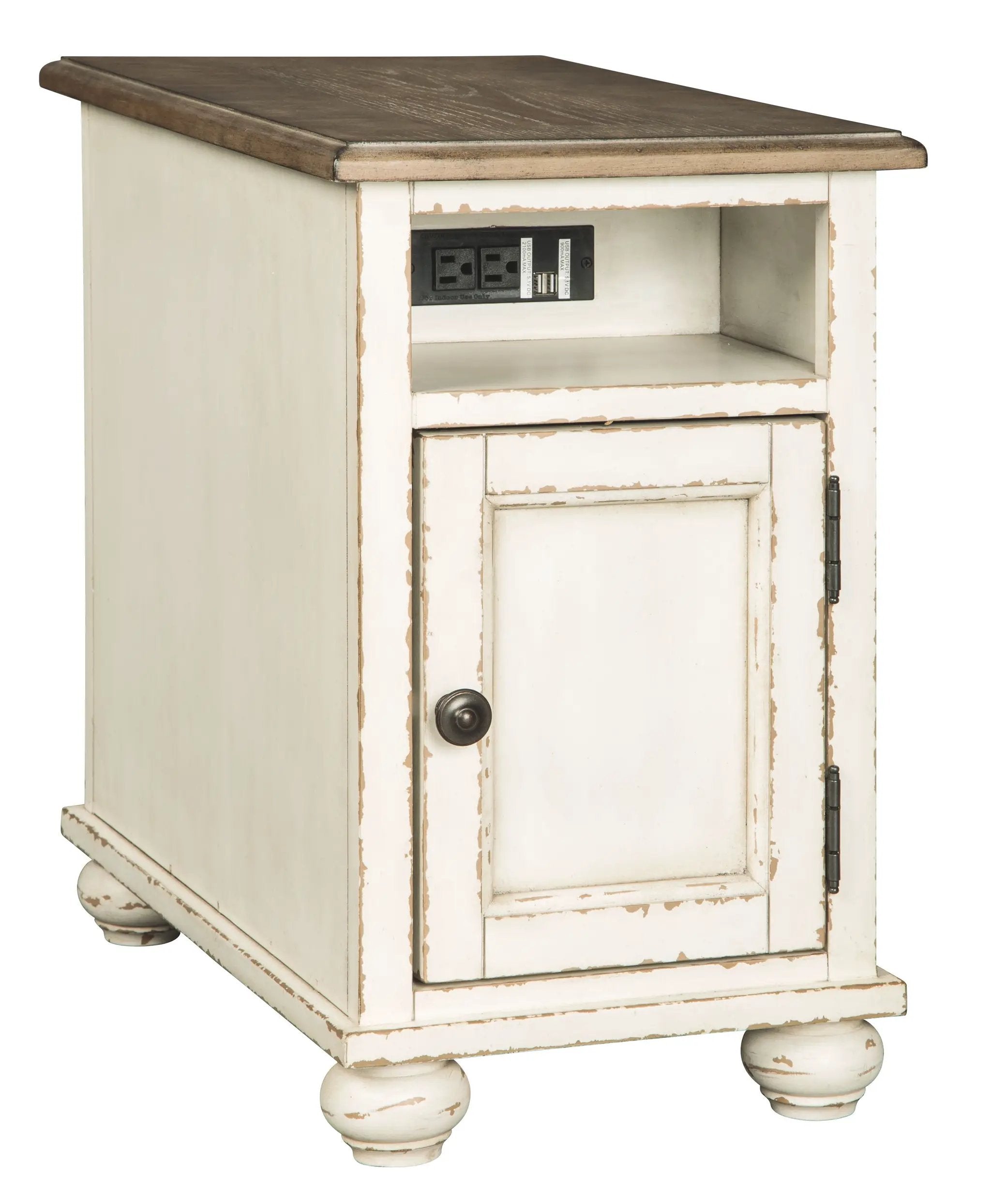 Realyn - Chair Side End Table - AC / USB - White / Brown by Unique Piece Furniture