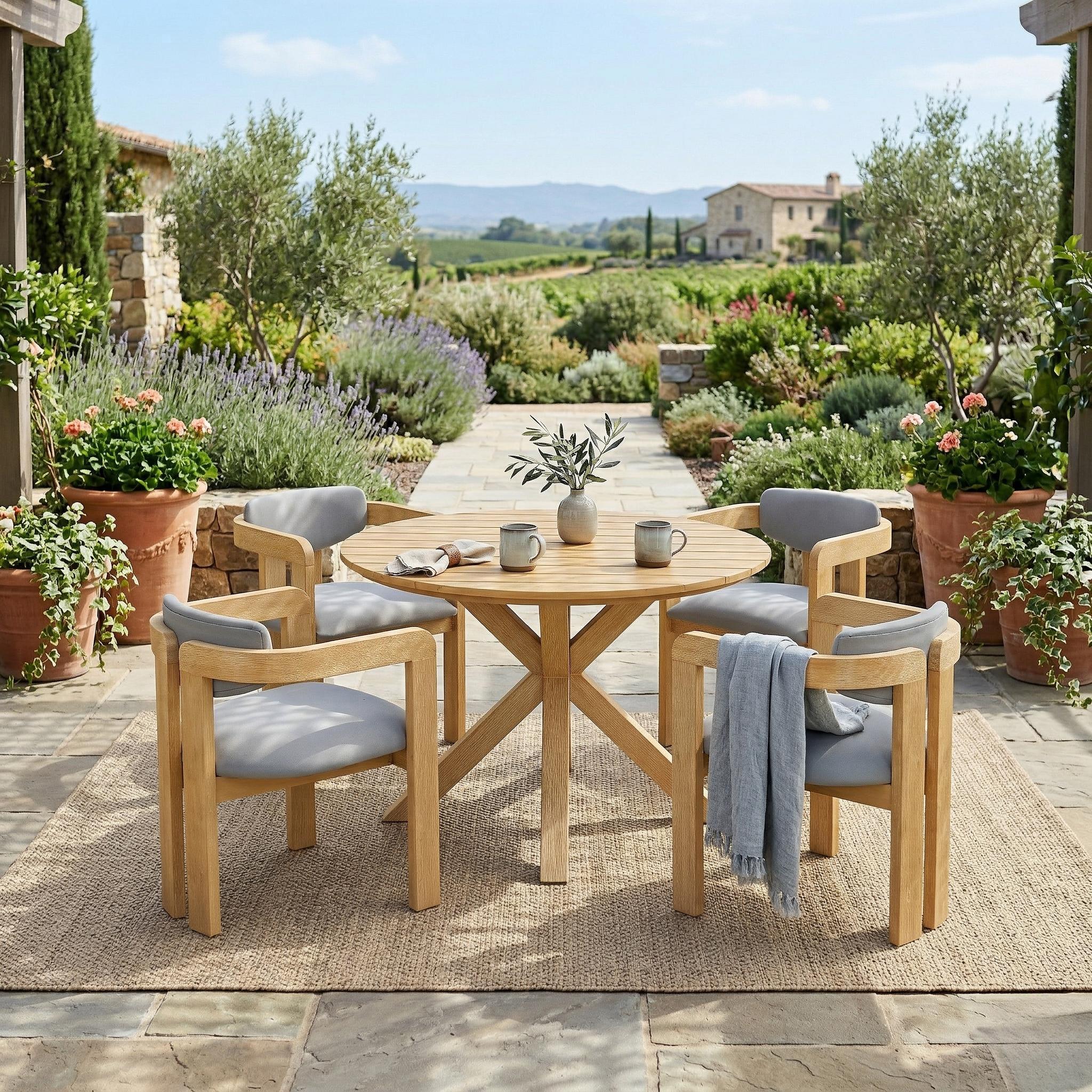 5-Piece Outdoor Acacia Wood Round Dining Set by HouseOfZazla