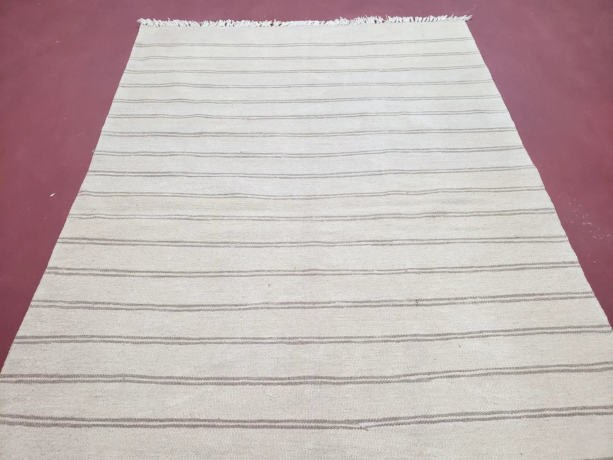 New Striped Turkish Kilim Area Rug 4x6 ft, Hand-Knotted, Wool, Light Gray, Earth Tone Decor, Flatweave Kilim, Two Toned Rug, Southwestern by Jewel Rugs