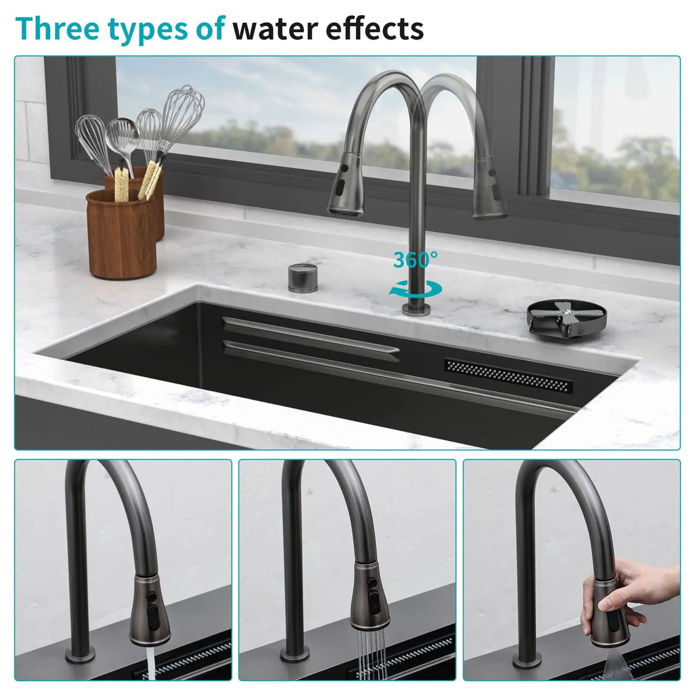 Undermount Stainless Steel Kitchen Sink With Pull Down Faucet & Ledge Workstation by HouseOfZazla