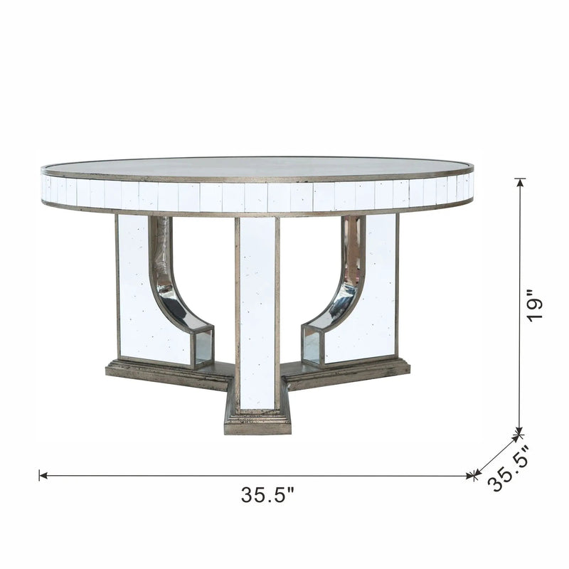 Round Table With Elegant Foral Design And Mirrored by Unique Piece Furniture