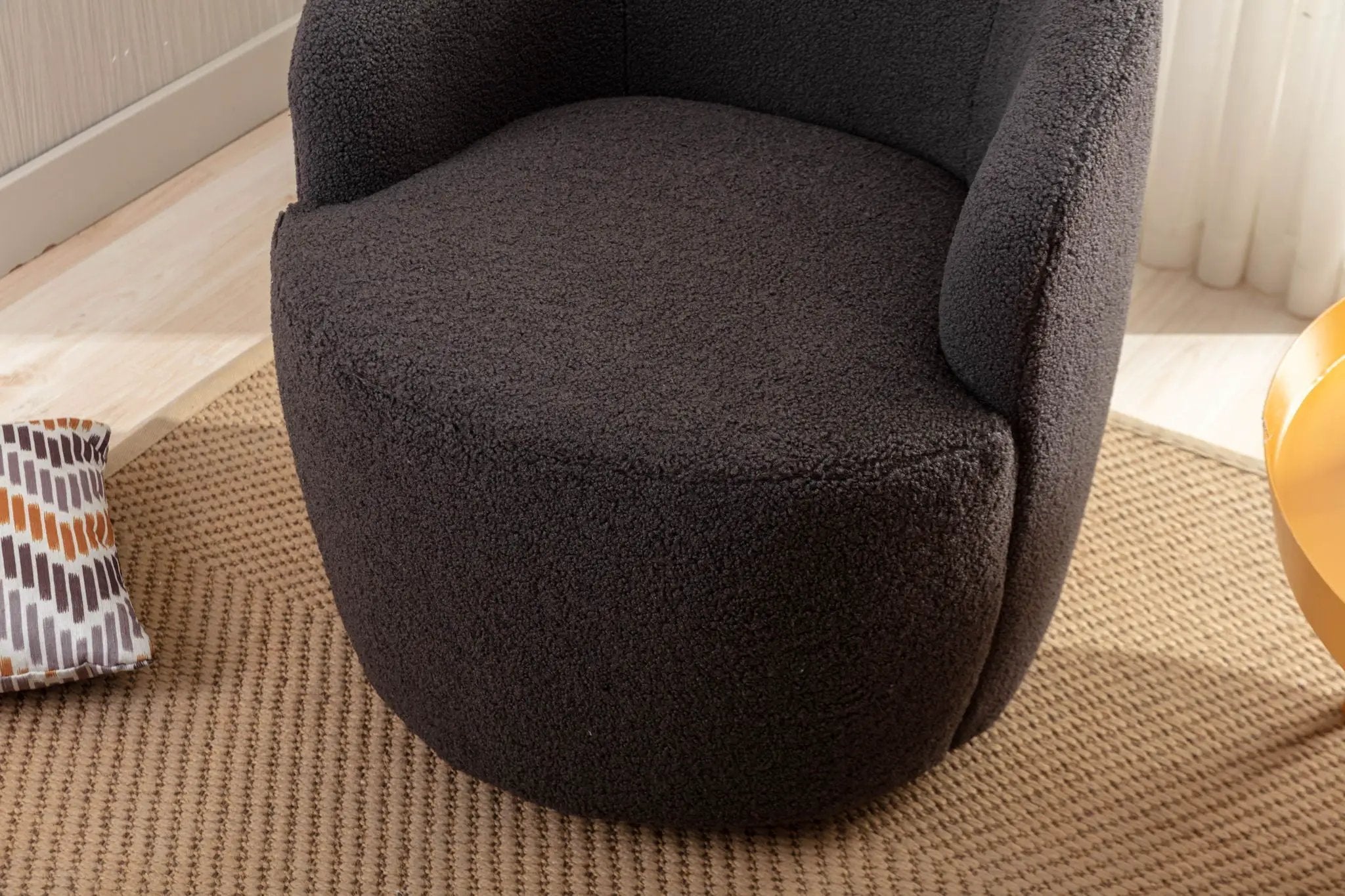 Teddy Fabric Swivel Accent Armchair Barrel Chair With Powder Coating Metal Ring by Unique Piece Furniture