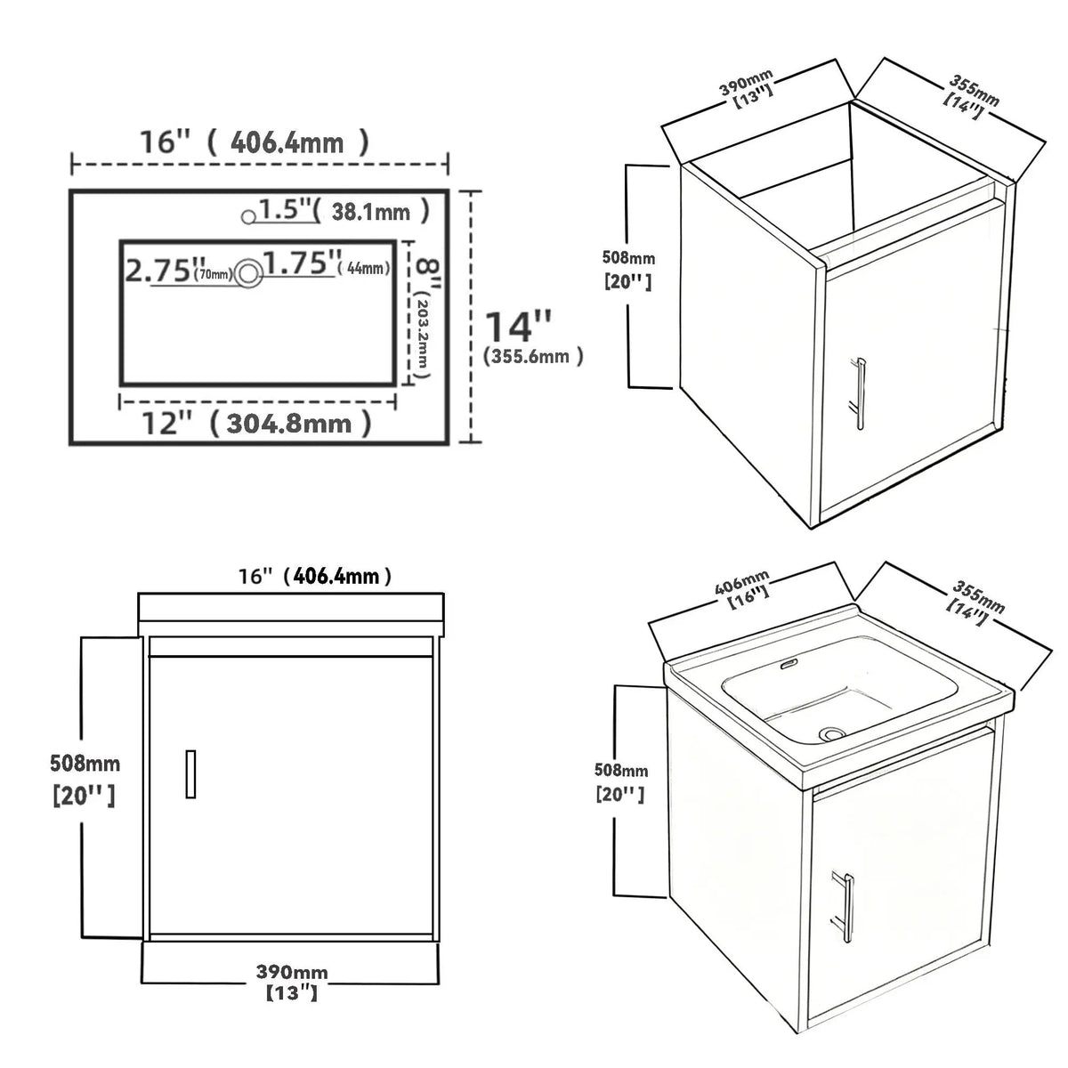 16" Floating Bathroom Vanity, Wall Mounted Plywood Cabinet by HouseOfZazla